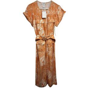 Anthropologie Dress Womens Large NWT Steele Belted Button Front Midi Tropical